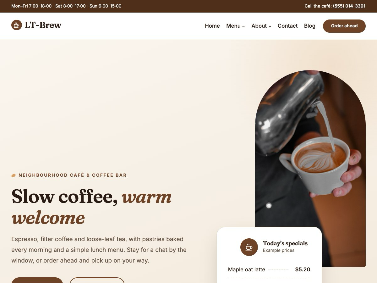 LT Brew theme homepage