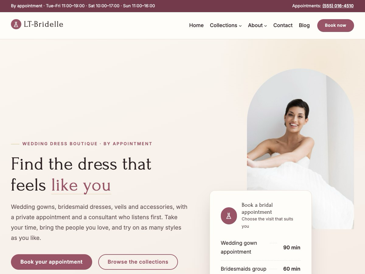 LT Bridelle theme homepage