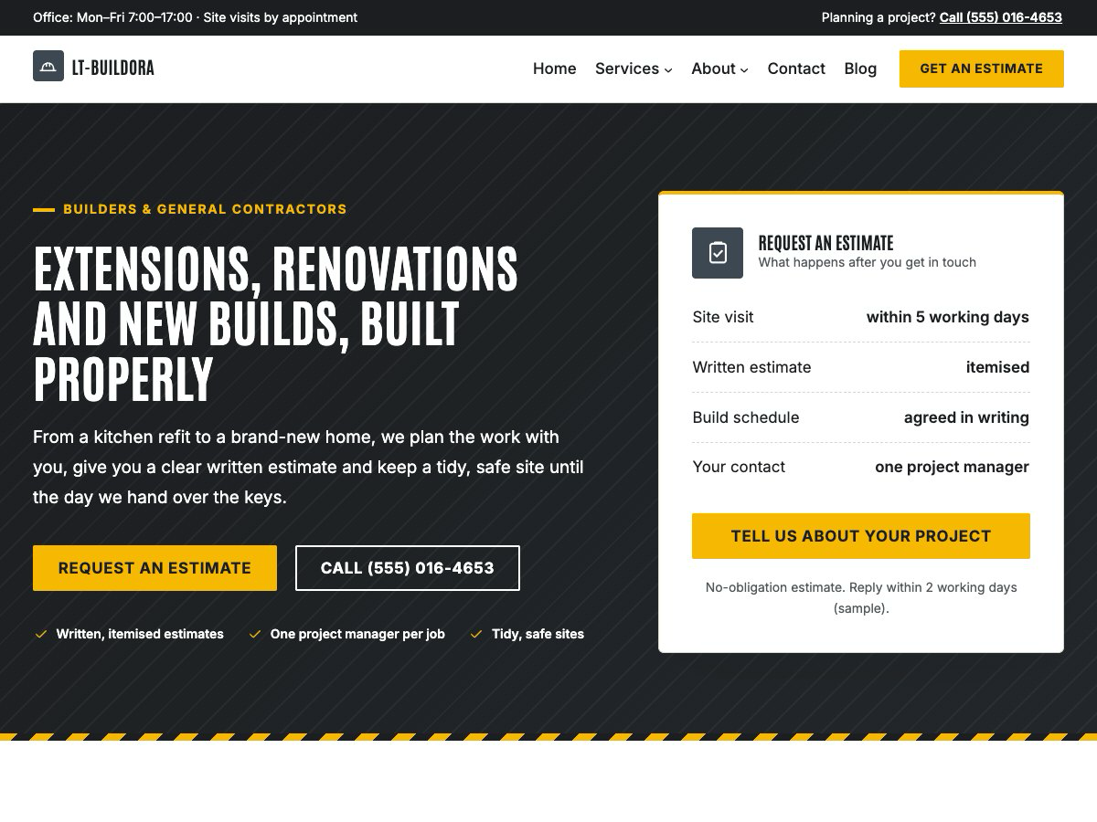 LT Buildora theme homepage