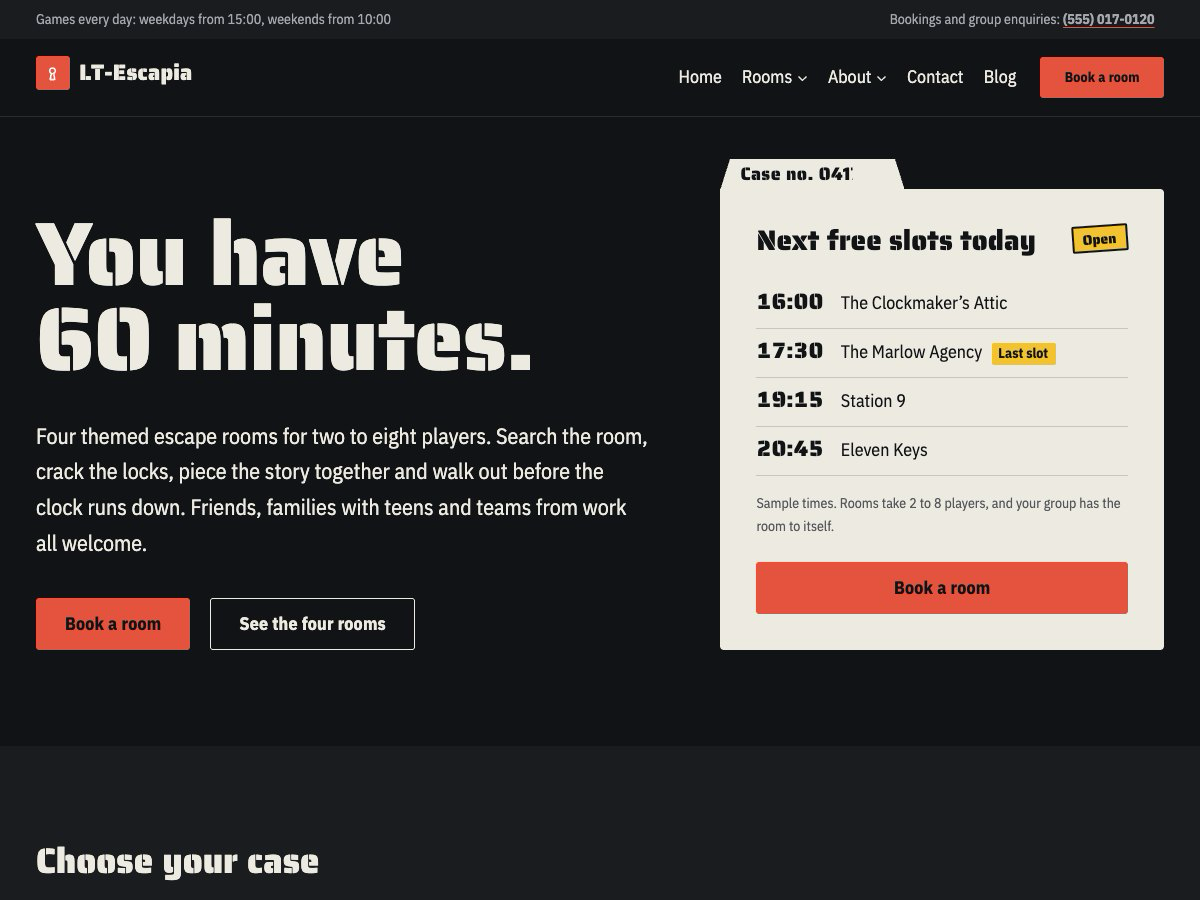 LT Escapia theme homepage