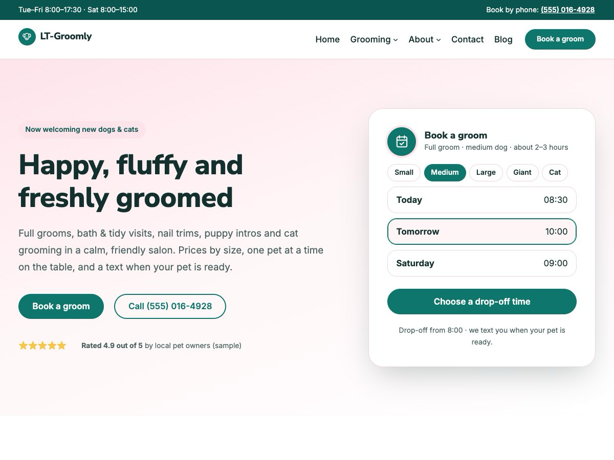 LT Groomly theme homepage