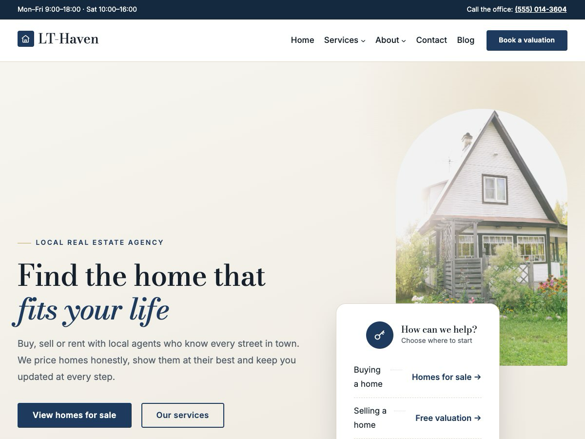 LT Haven theme homepage