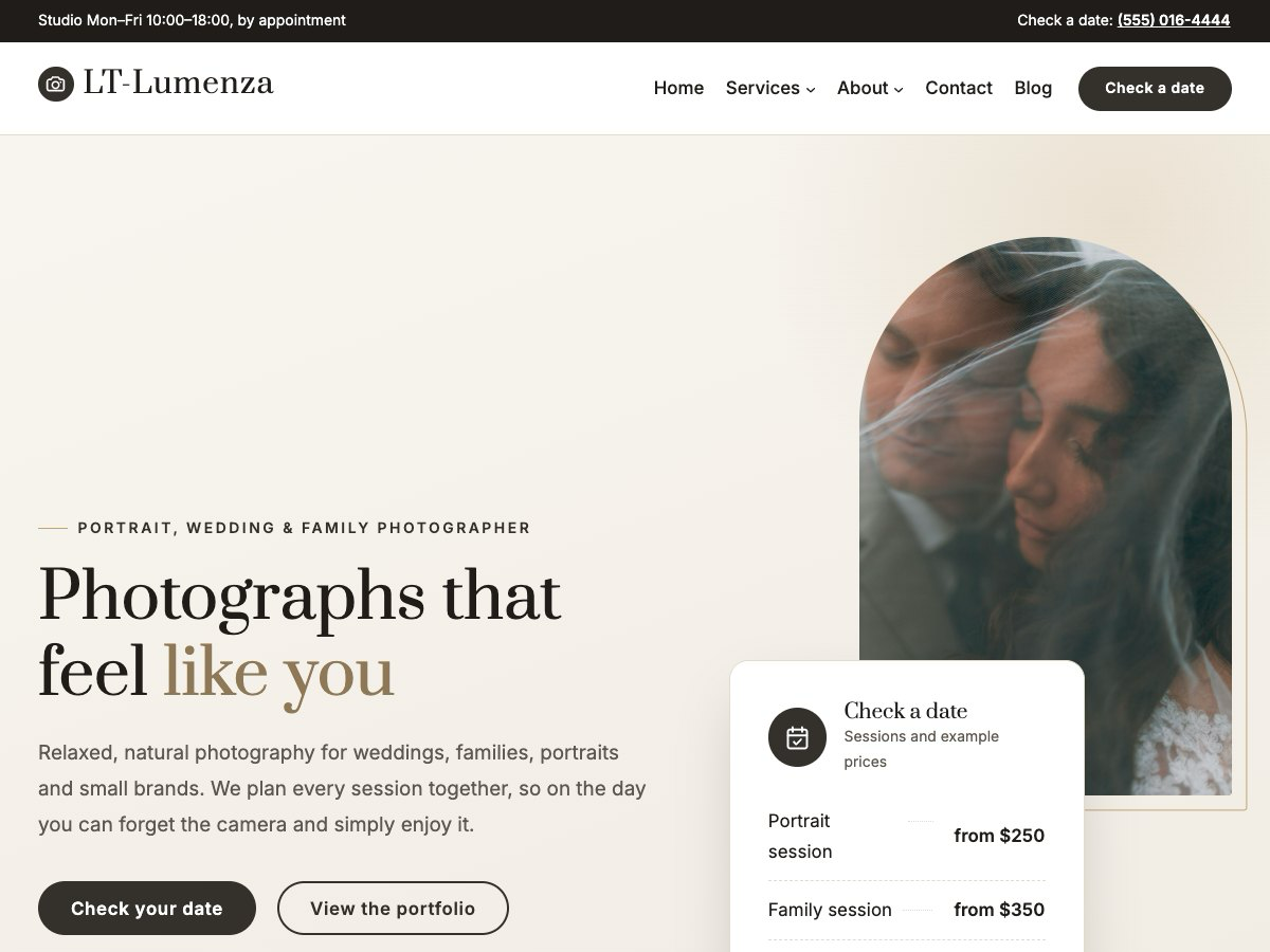 LT Lumenza theme homepage