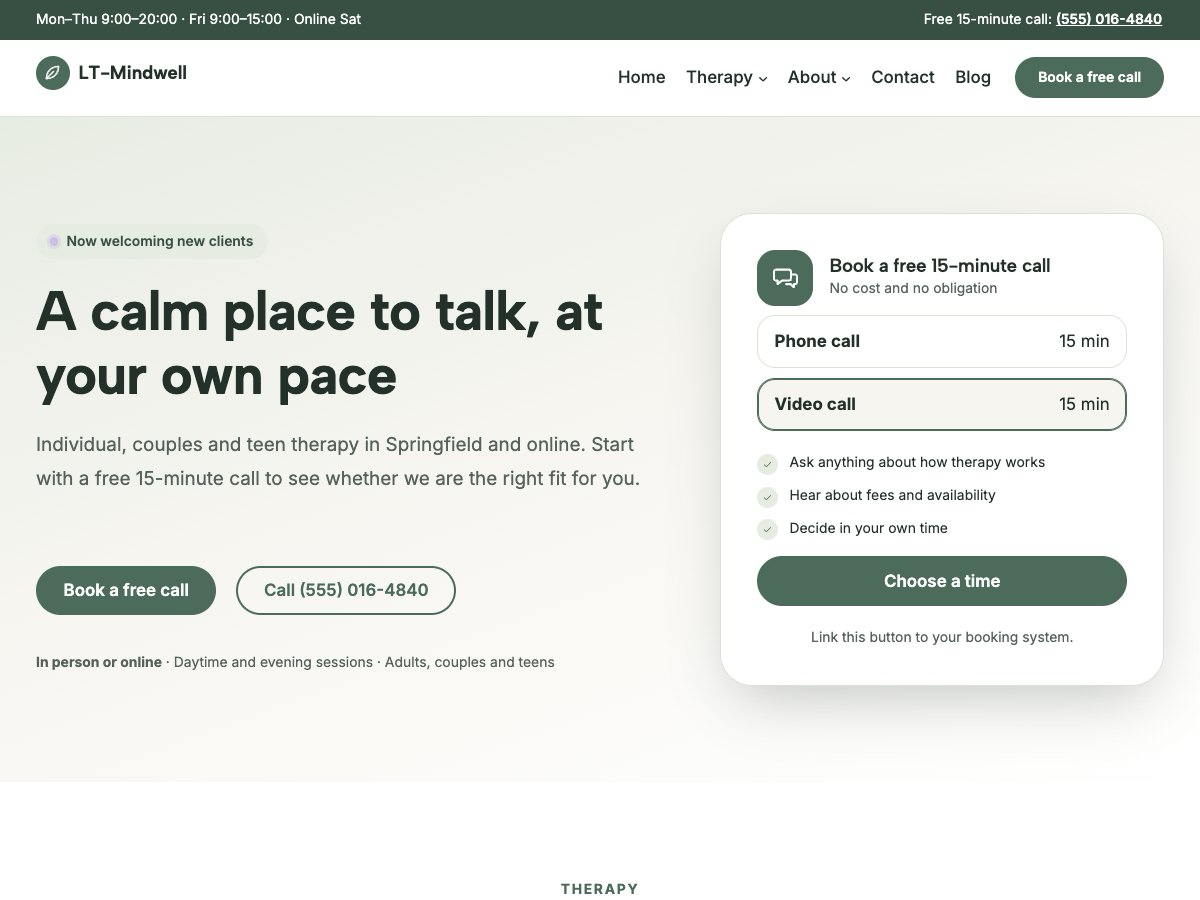 LT Mindwell theme homepage