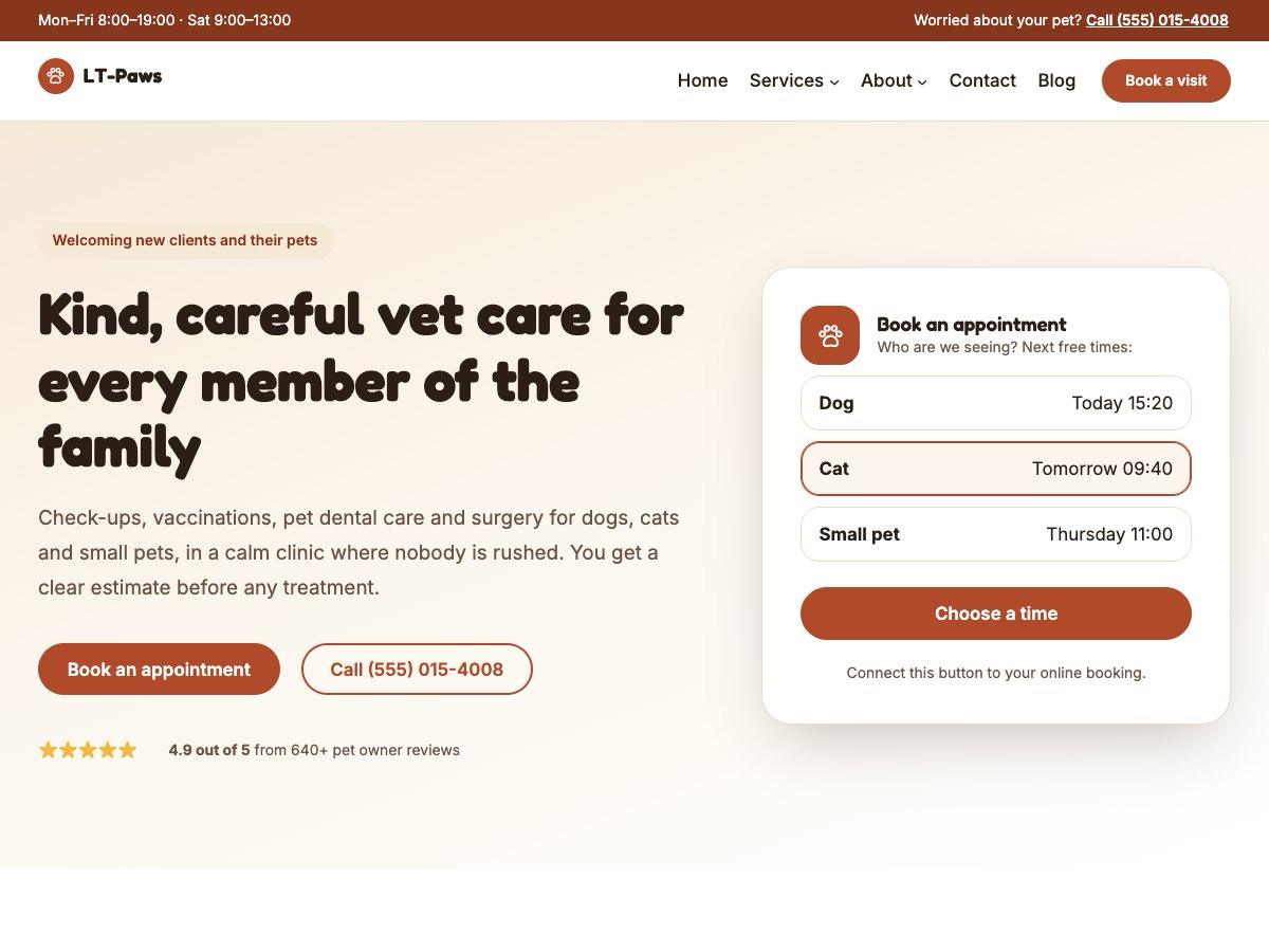 LT Paws theme homepage