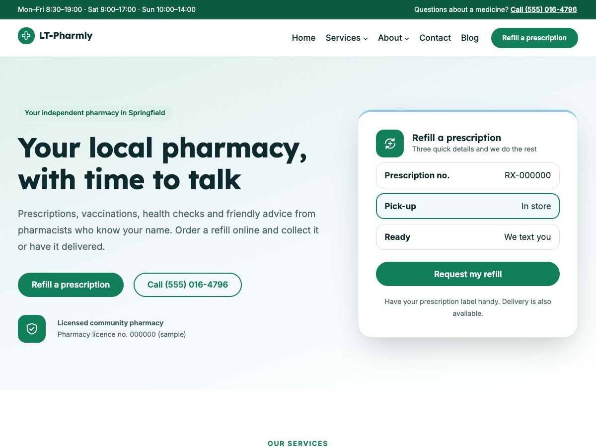 LT Pharmly theme homepage