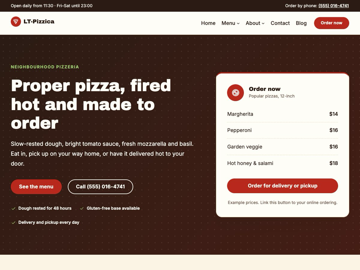 LT Pizzica theme homepage