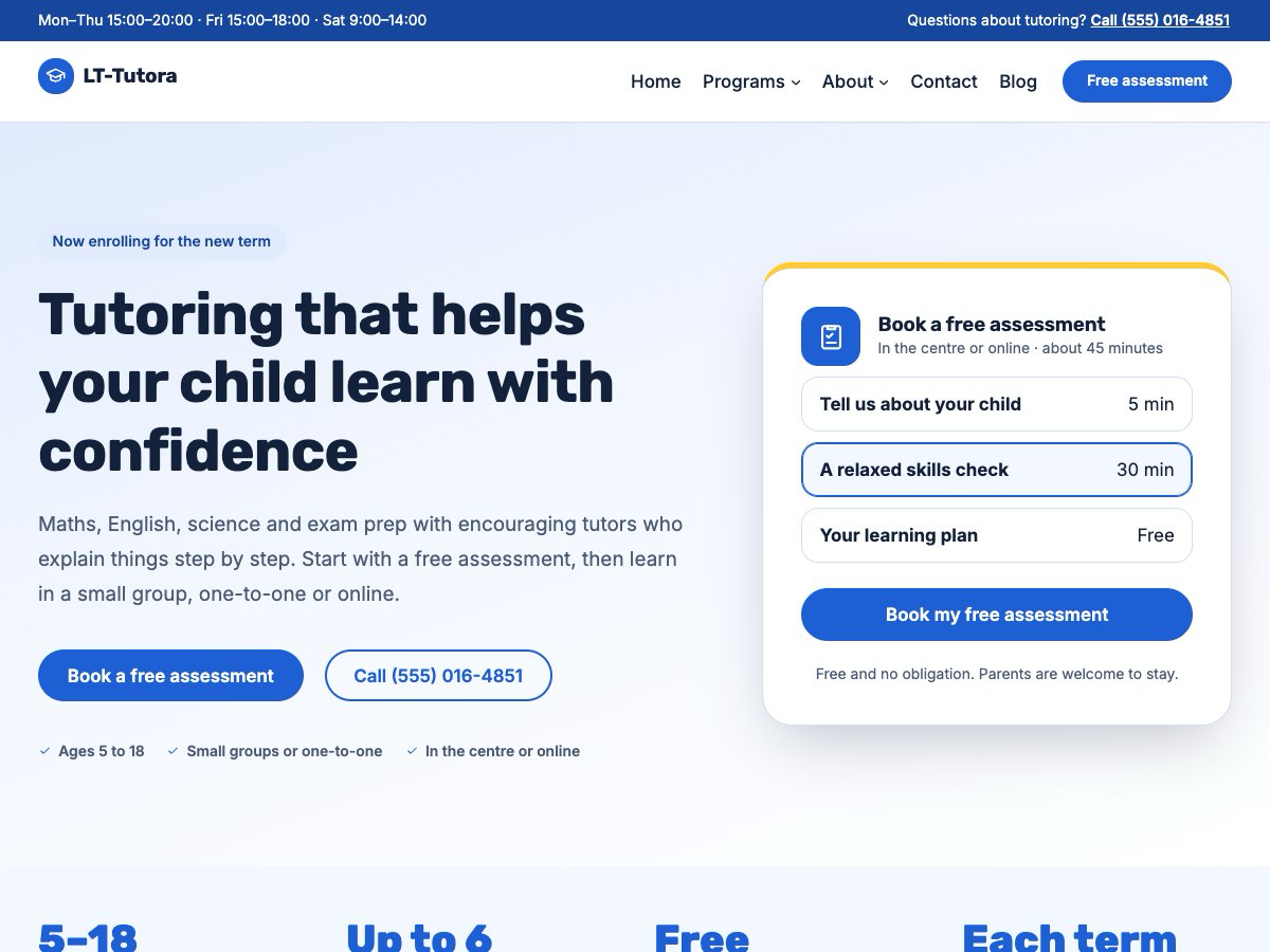 LT Tutora theme homepage