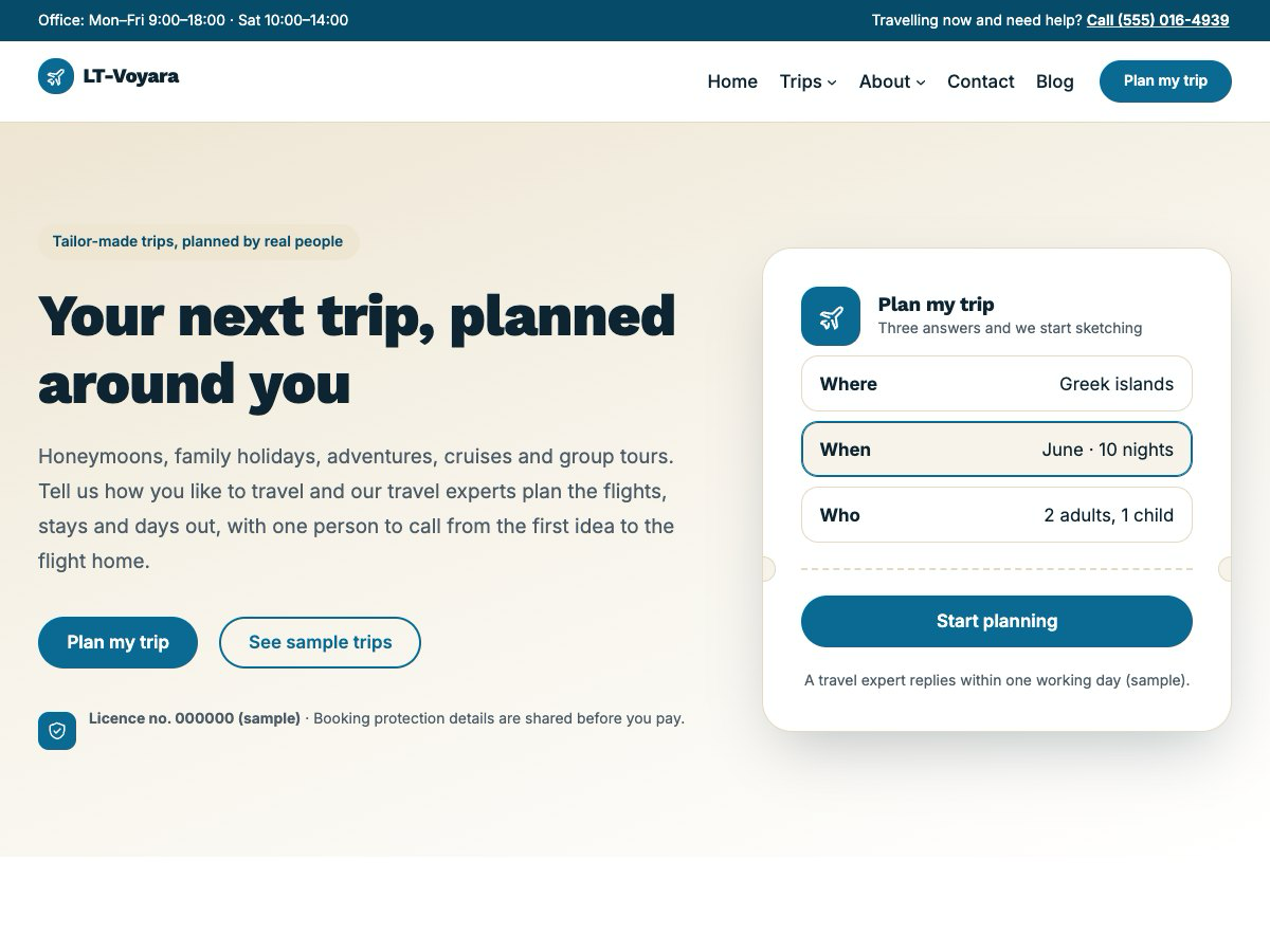 LT Voyara theme homepage