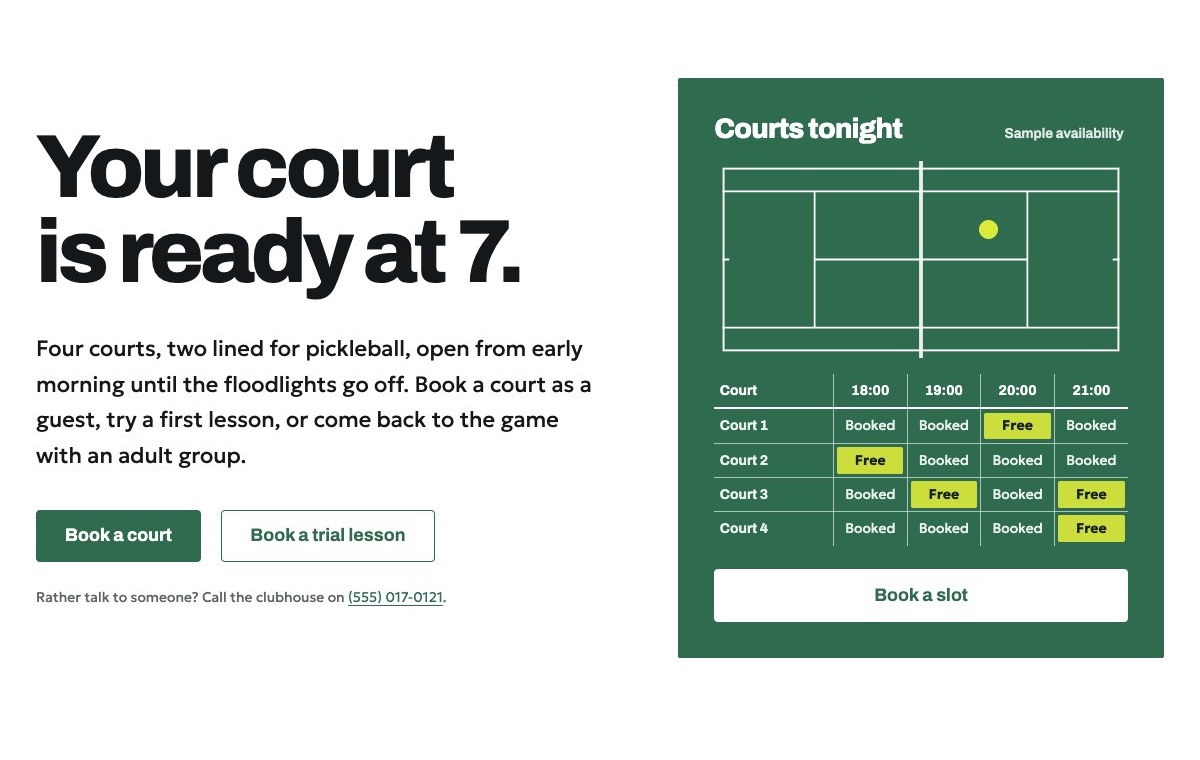 Court hero and booking grid