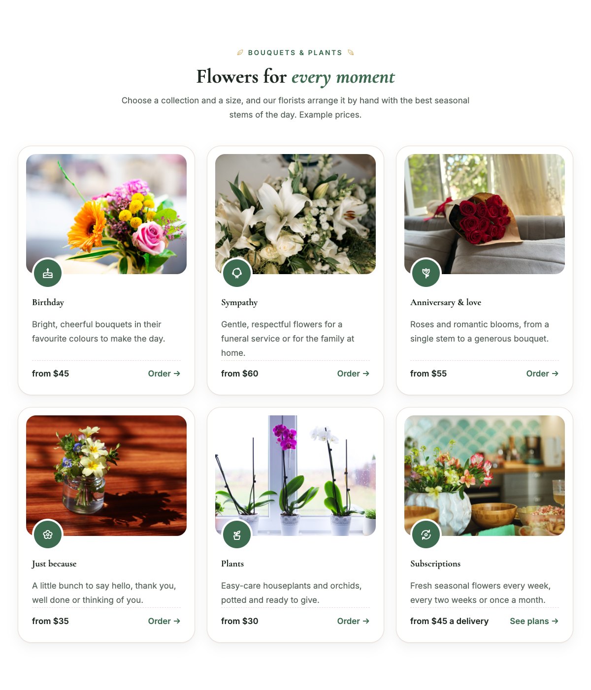 Bouquets and collections