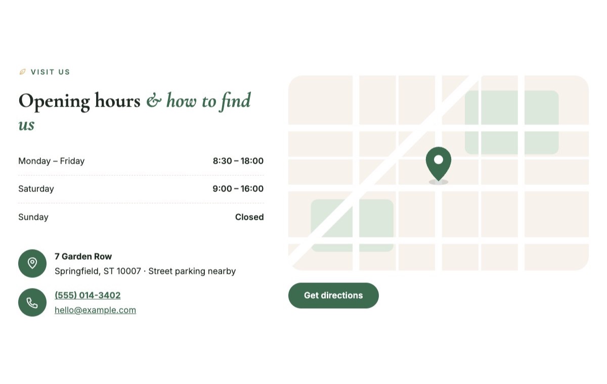 Shop hours and map