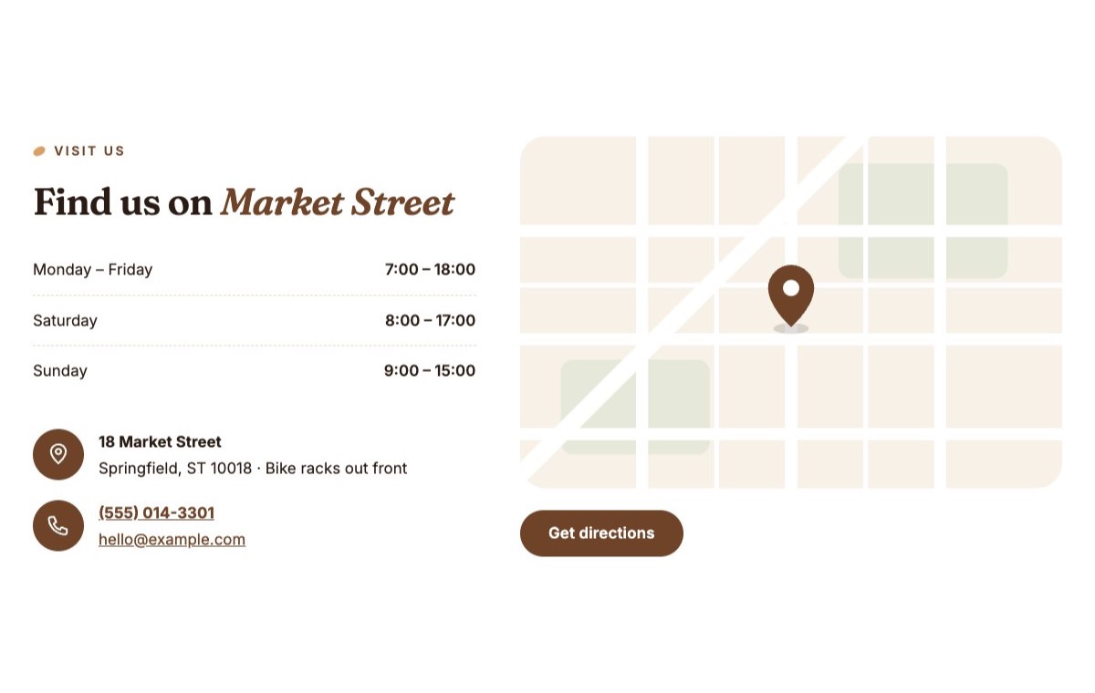 Opening hours and map