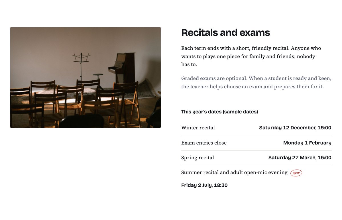 Recitals and exams