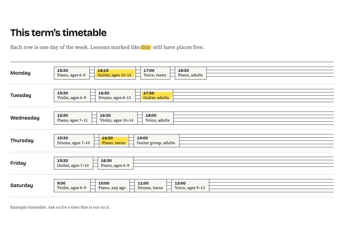 Timetable on staves