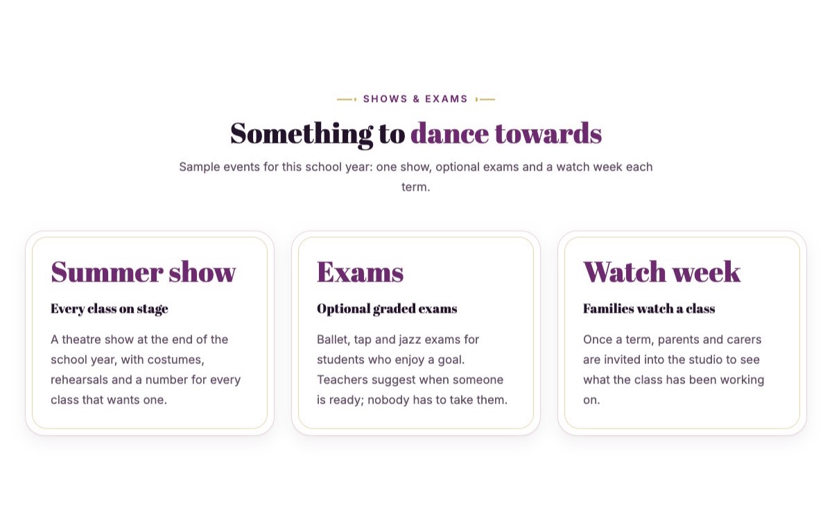 Shows and exams