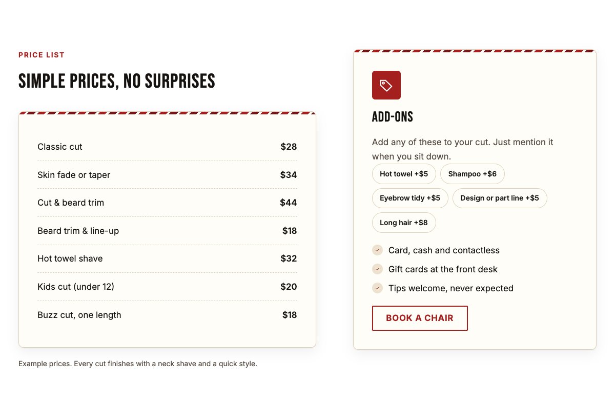Price list and add-ons