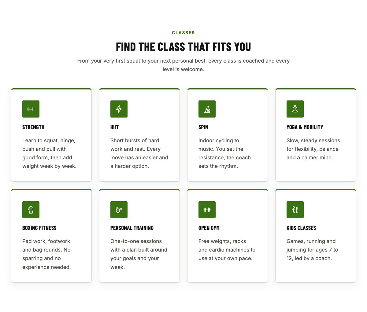 Classes grid