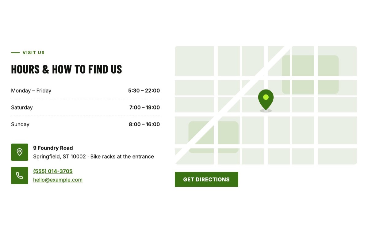 Opening hours and map