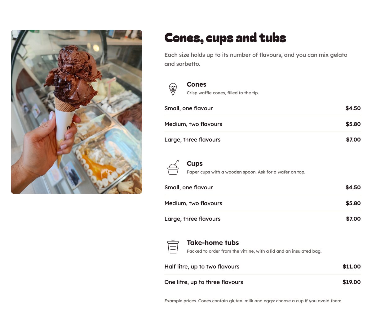 Cones, cups and tubs