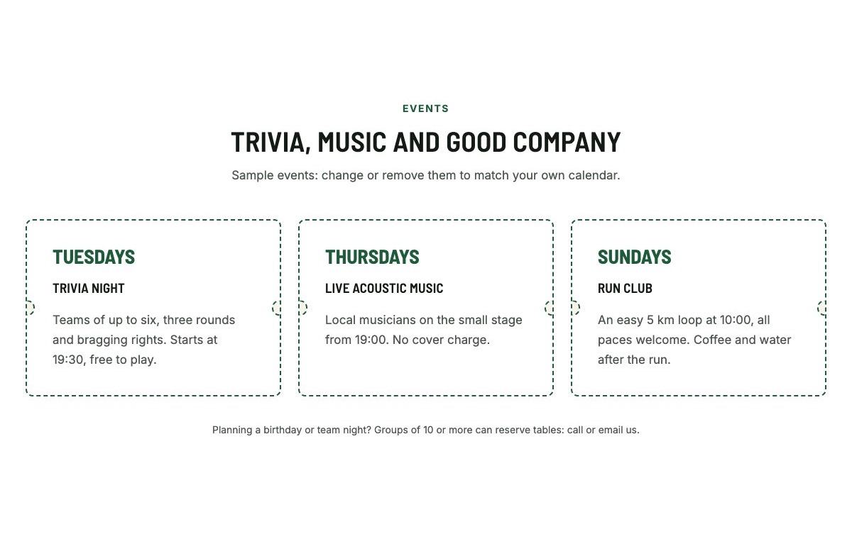 Events and trivia nights