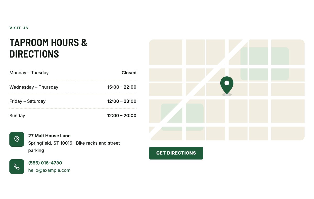 Taproom hours and map