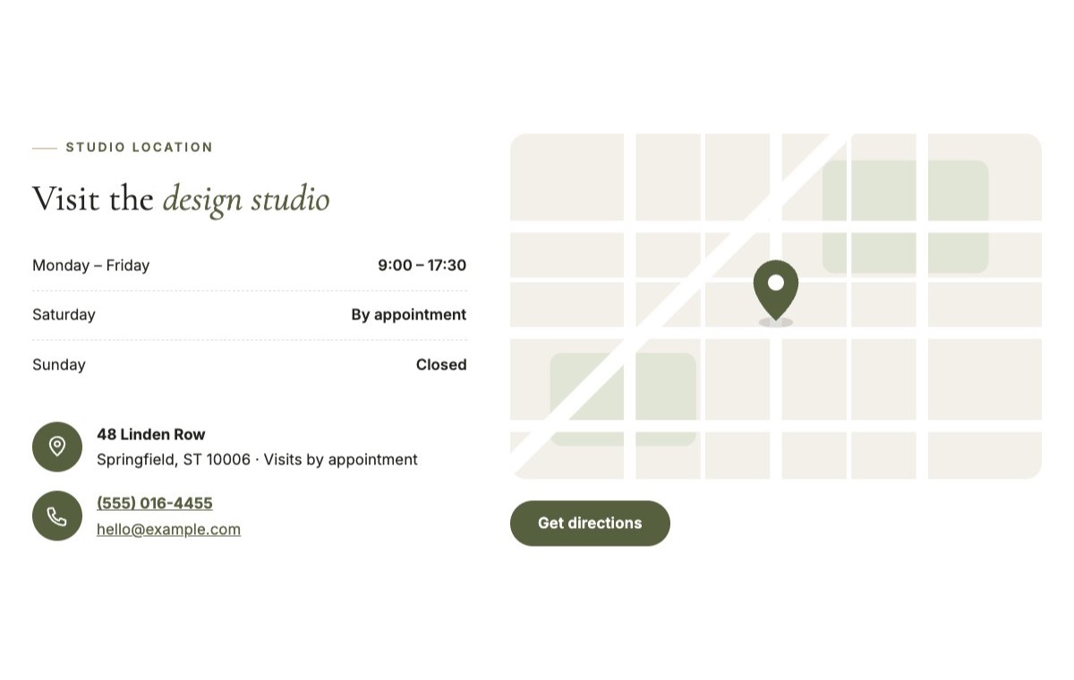 Studio location and map