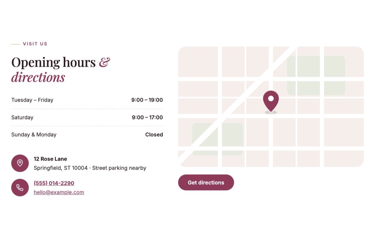 Opening hours and map