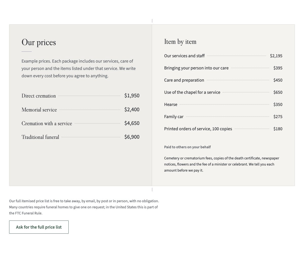 LT Remembra price list set as a folded card