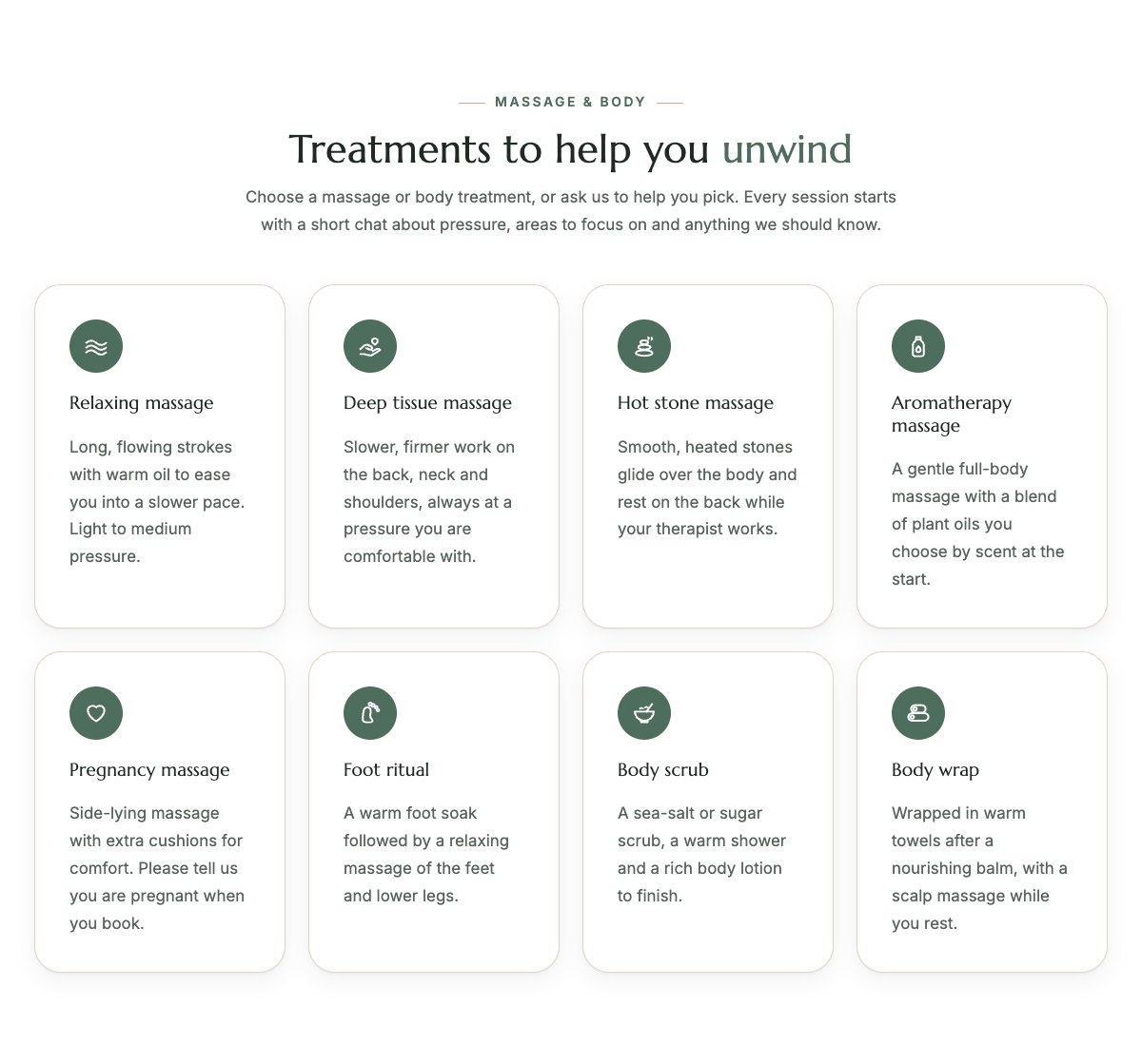 Massage and body treatments