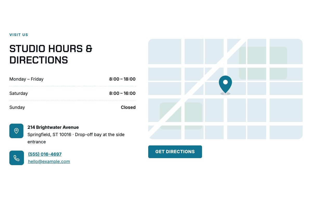 Studio hours and map
