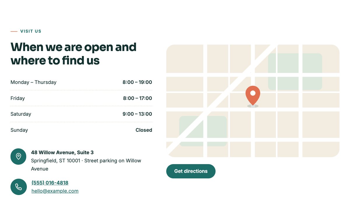 Opening hours and map