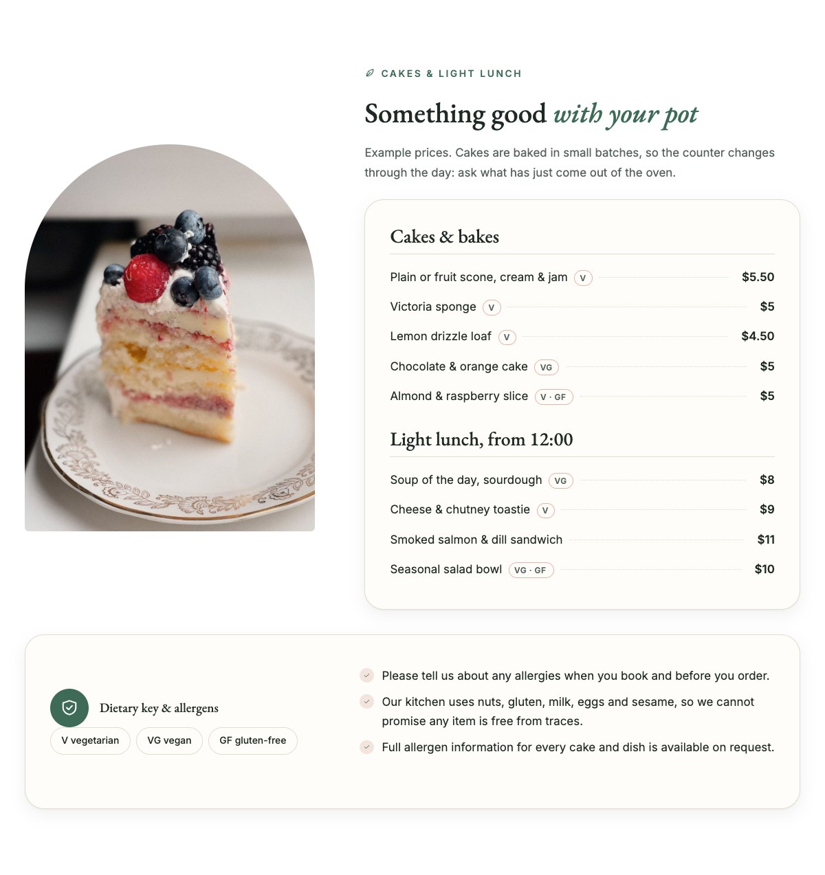 Cakes and light lunch