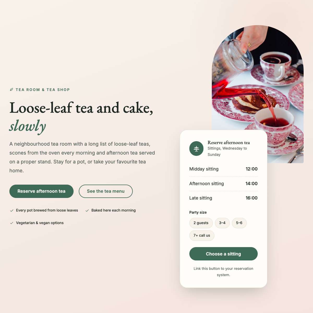 Hero with afternoon tea card