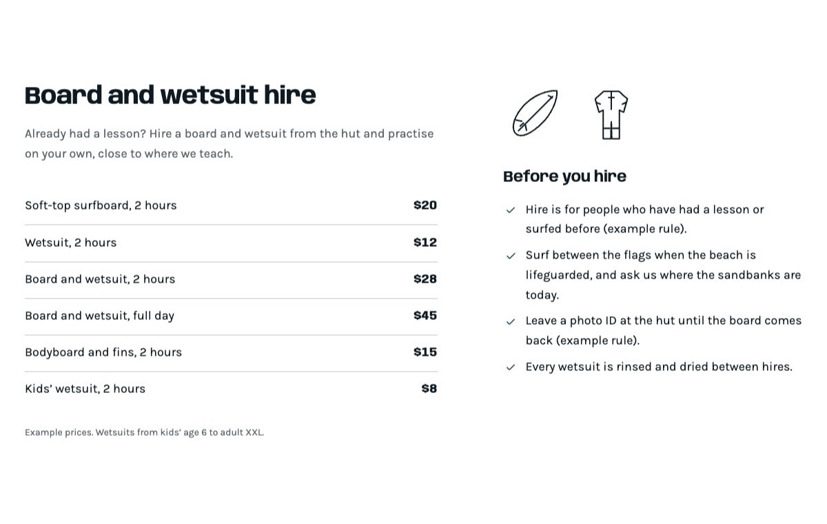 Board and wetsuit hire