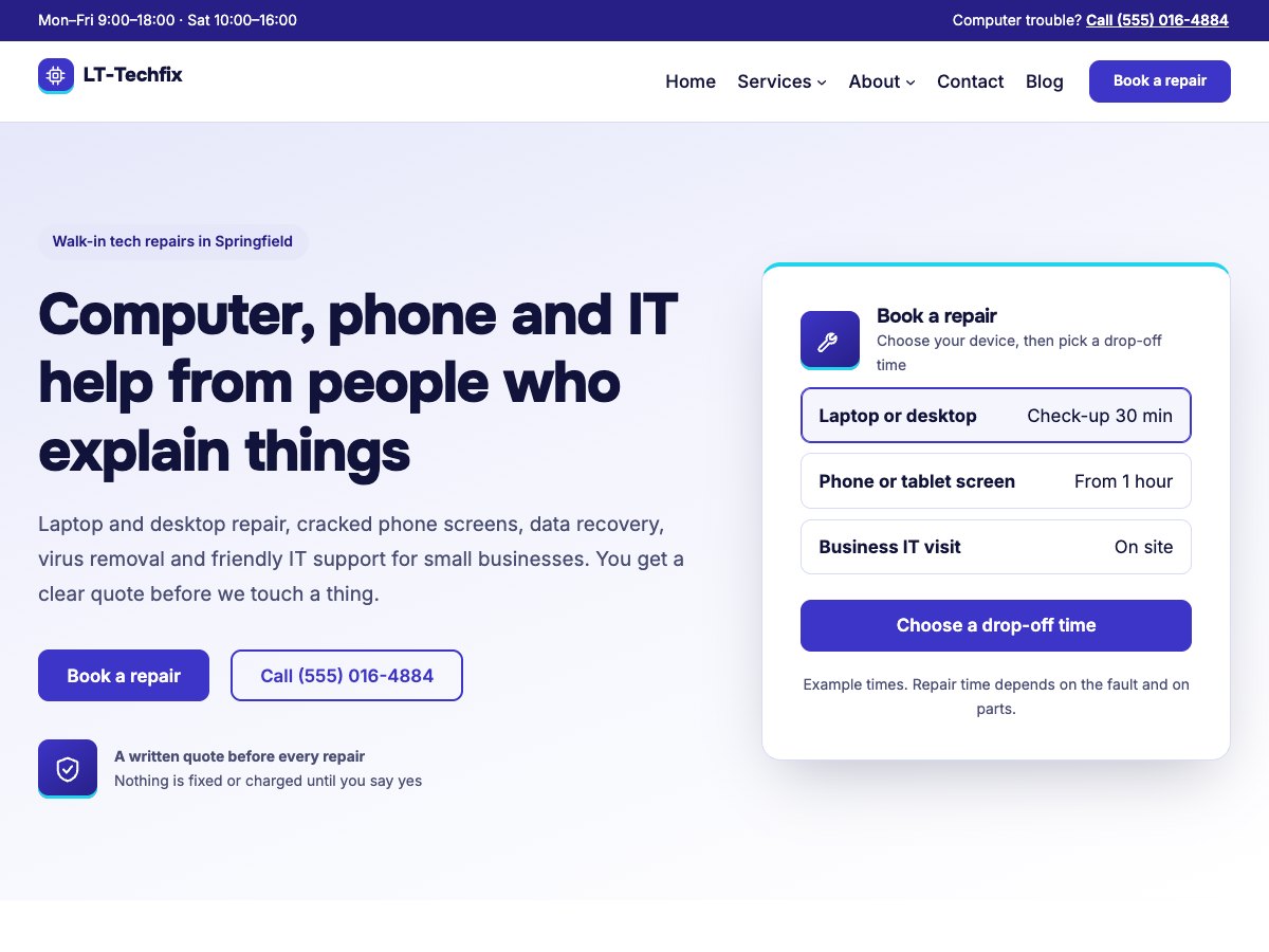 LT Techfix homepage