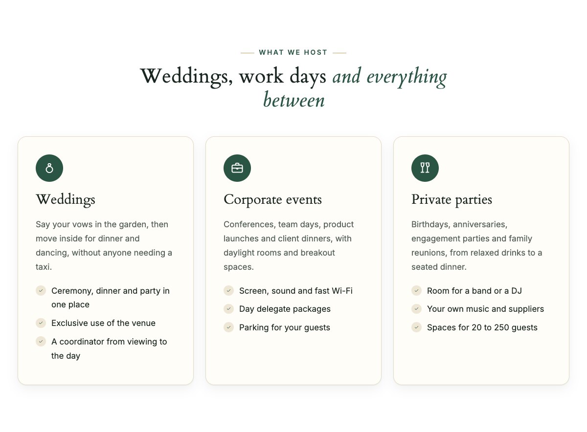 Weddings, corporate and parties