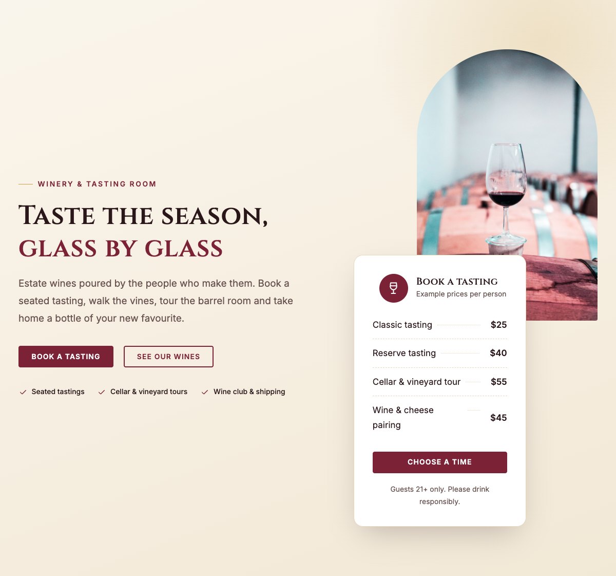 Hero with tasting card