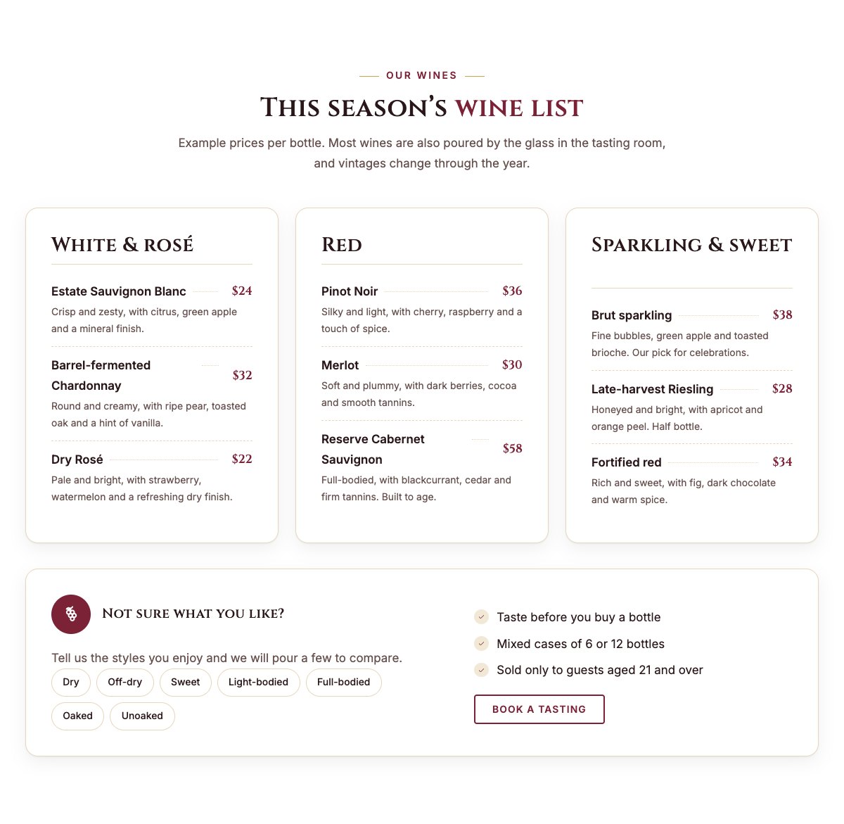 Wine list