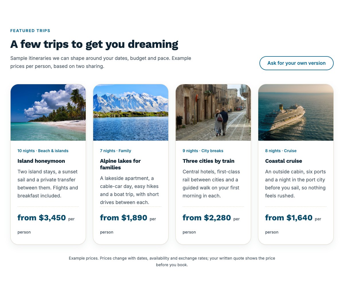 Featured trips with from-prices