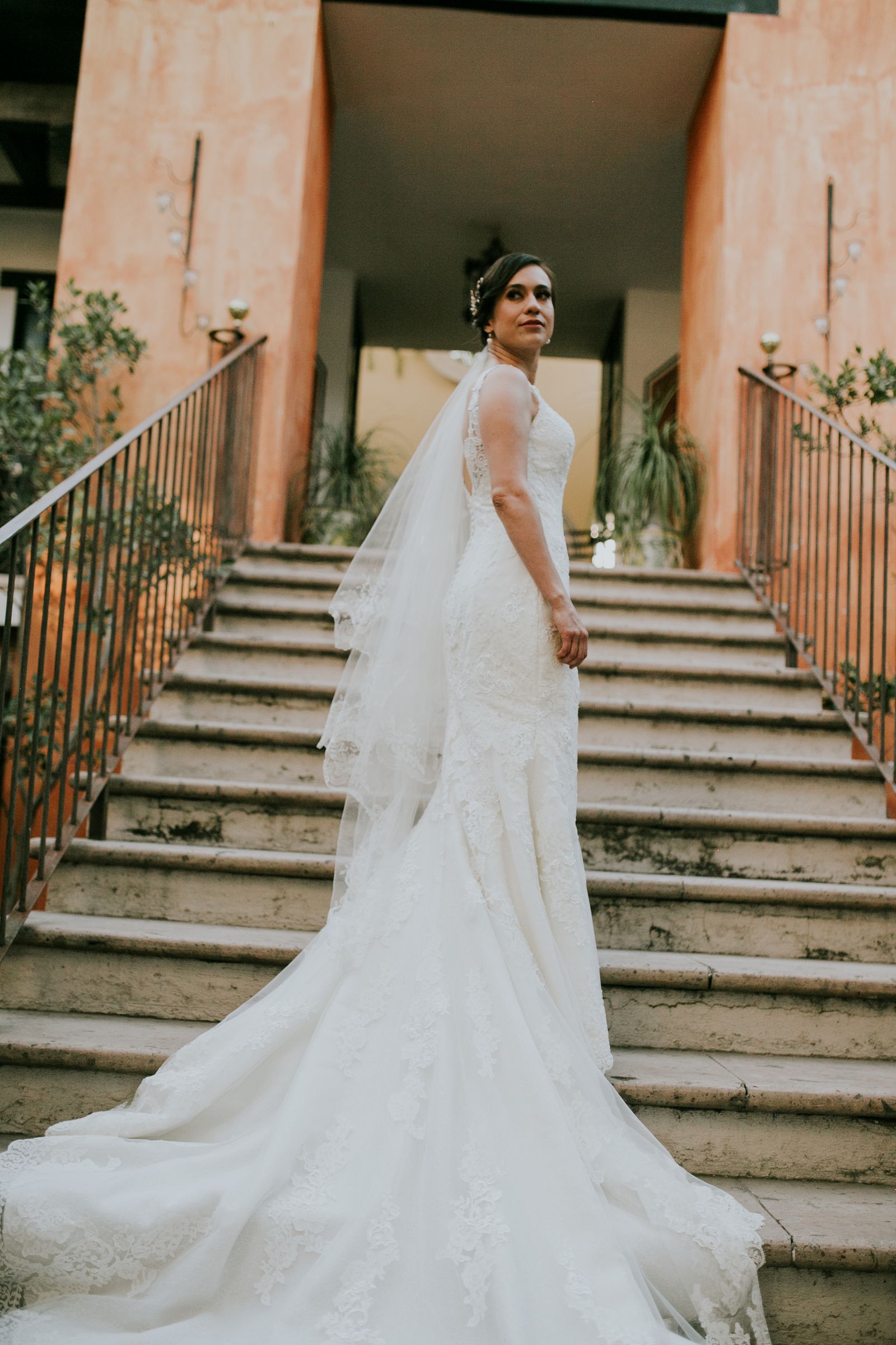 Fit-and-flare with a long veil