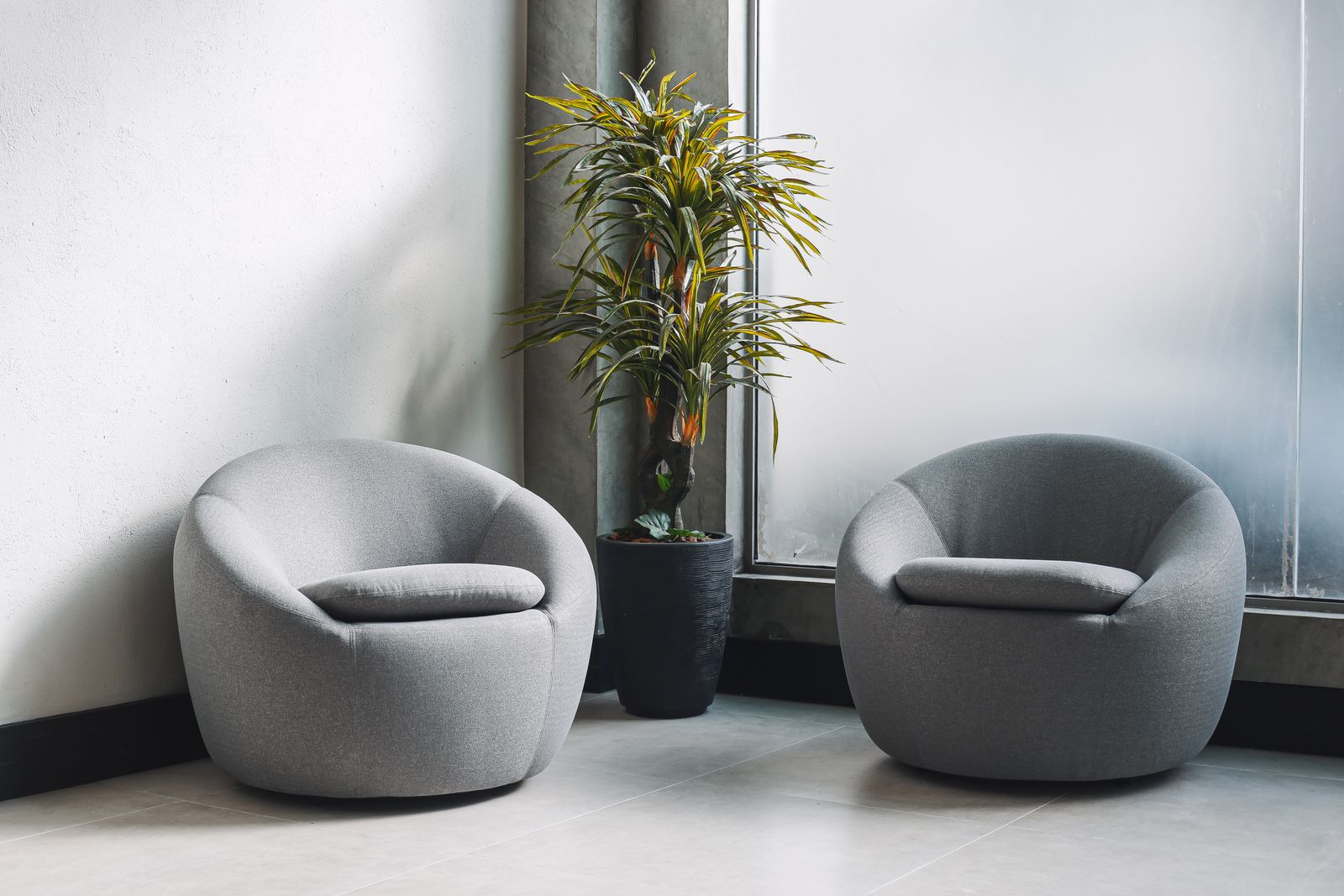 A calm therapy room with two armchairs and plants