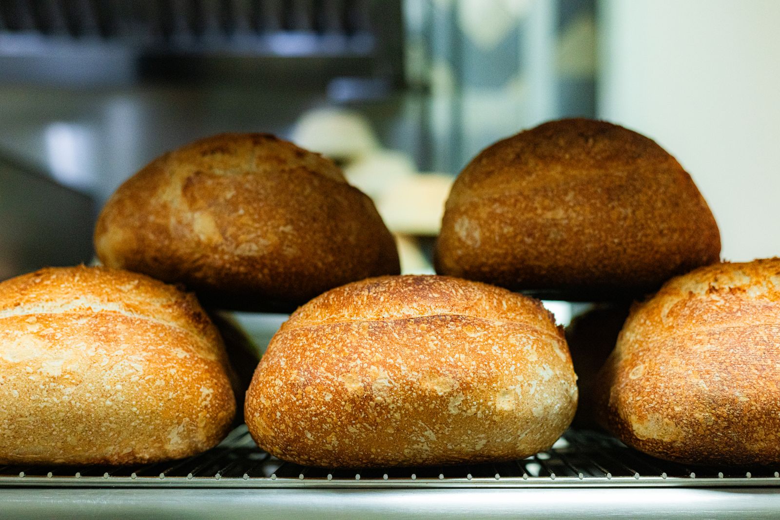 Crates of fresh loaves and croissants ready for delivery
