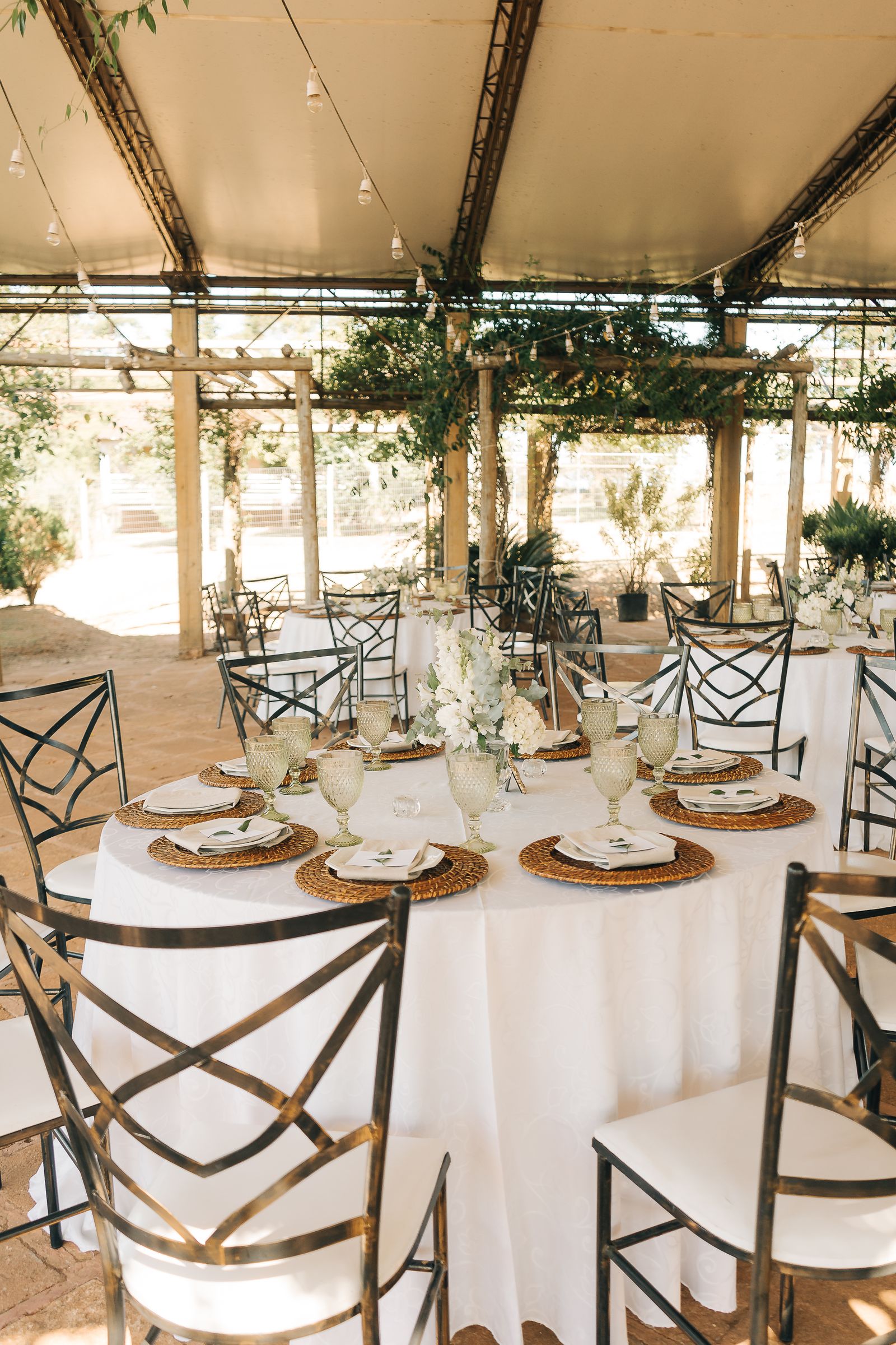 Tables set for a wedding dinner