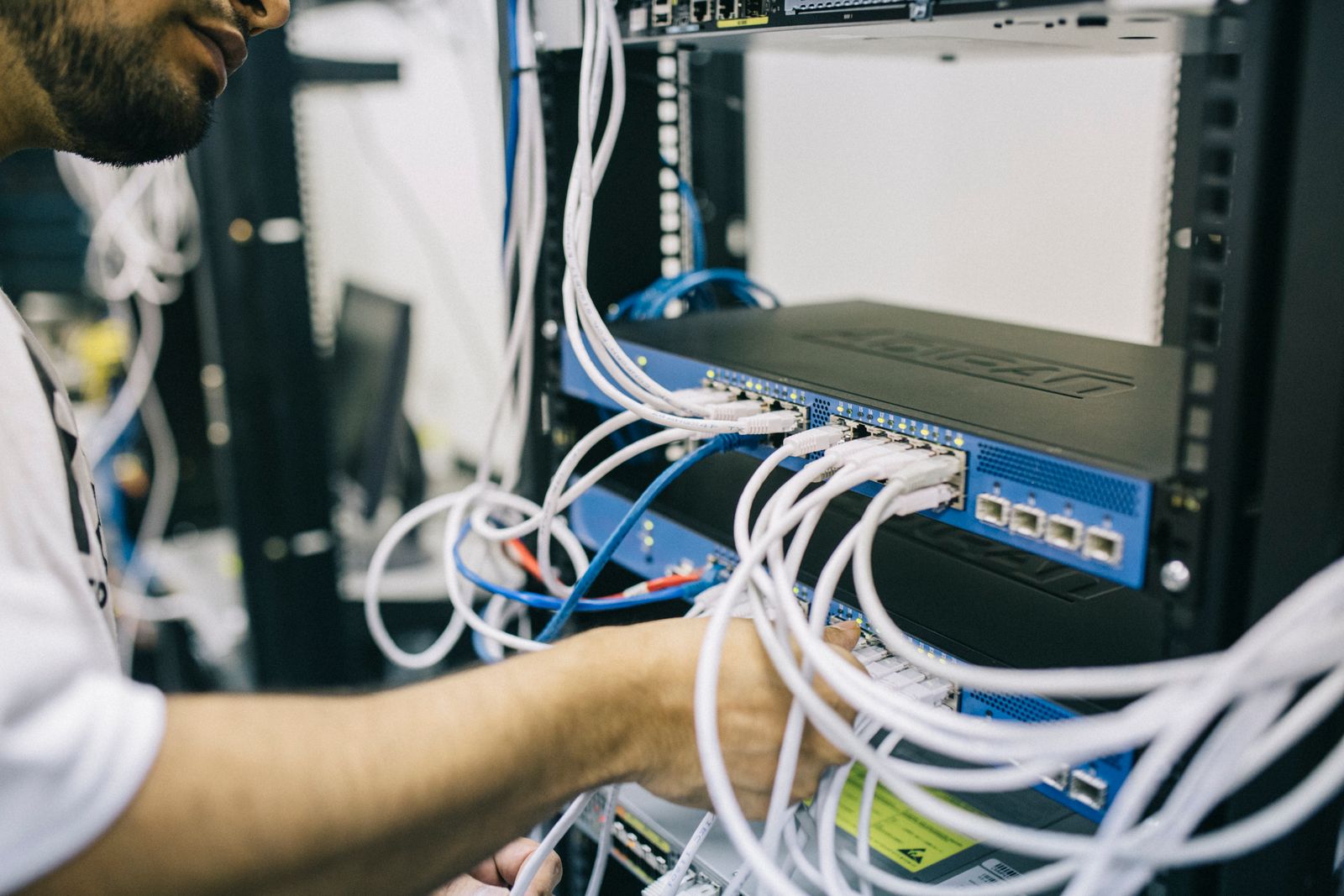 Illustration of a small office server rack and network
