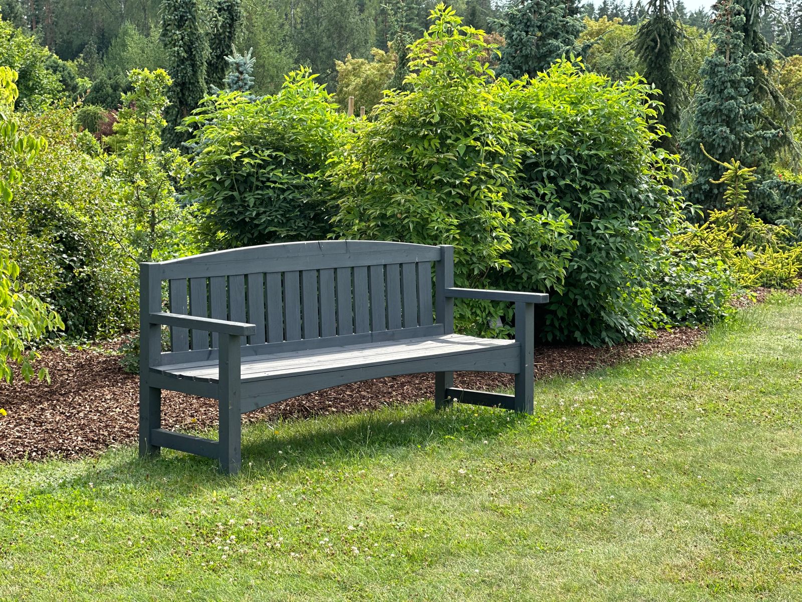 A bench in the garden behind the chapel